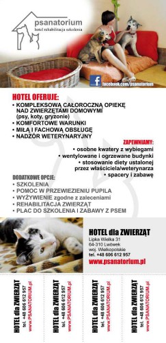 Hotel PSANATORIUM Psy Koty. Opieka Szkolenia Rehabilitacja i POMOC w transporcie.